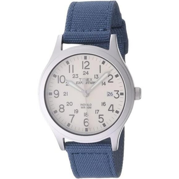 Timex Expedition Scout 36 Unisex Watch Blue Strap Cream Dial Water Resistant - Picture 1 of 5